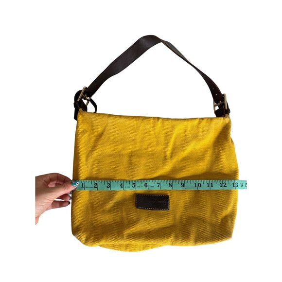 Dooney & Bourke DB Yellow Canvas Shoulder Bag With Brown Leather Strap & Brass H - Picture 7 of 10